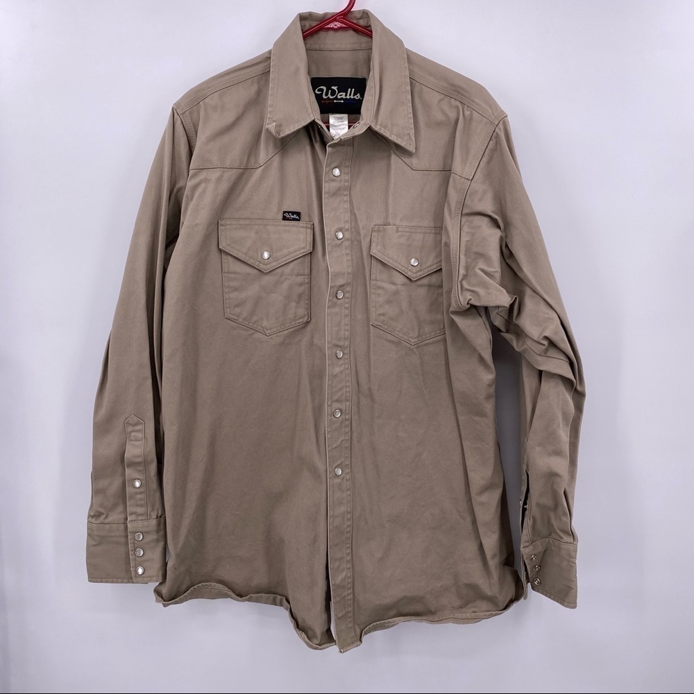 Walls Workwear Khaki Snap Front Men's Size 17.5 X-Long
